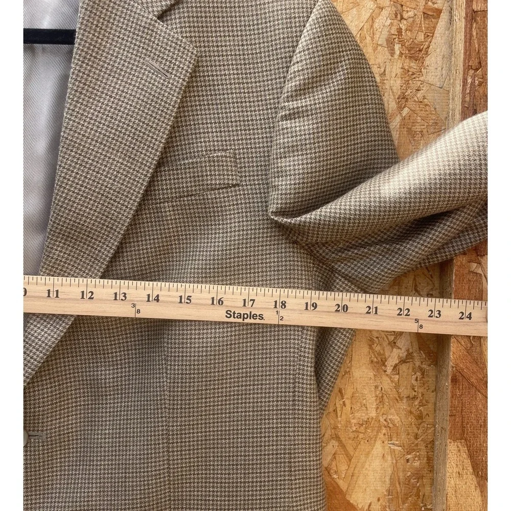 Oscar De La Renta Wool Silk Suit Jacket Blazer Mens Size 42R Brown Houndstooth